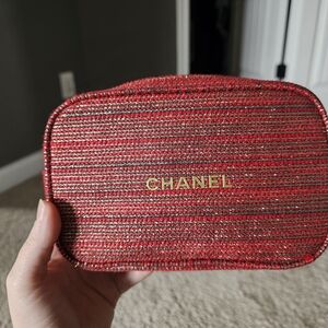 Chanel Red and Gold Woven Pouch